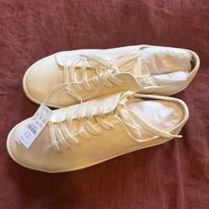 NWT J Crew Canvas Platform Sneakers - Ivory with gold stripe